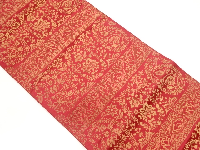 花唐草に横段・菱模様織出し名古屋帯